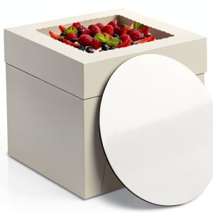 WINKIO 10 Inch White Cake Box Disposable Bakery Container with Boards-0
