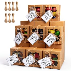 KPOSIYA 60 Pcs Brown Bakery Boxes with Window Individual Cupcake Boxes 4x4x2.5 Inches Cookie Boxes Kraft Paper Brown Gift Box for Pastries, Cookies, Pie, Donuts, Macaroon-0